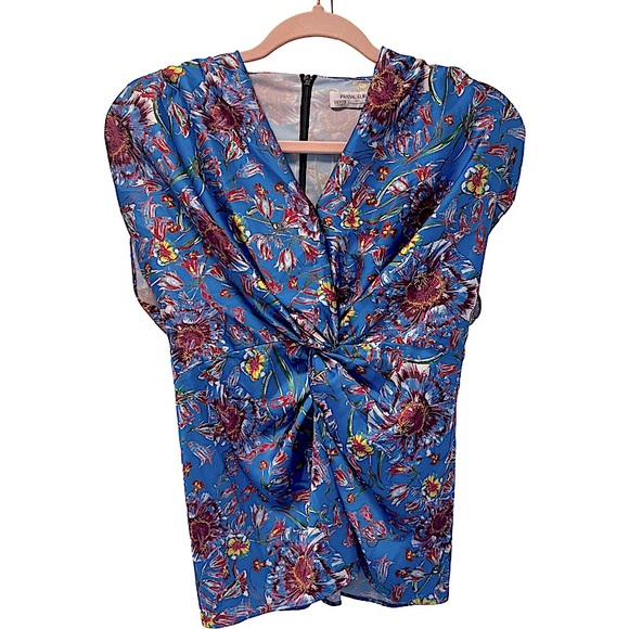 PRABAL GURUNG COLLECTIVE Floral Twist Front Satin Top Size 2 - Picture 4 of 7